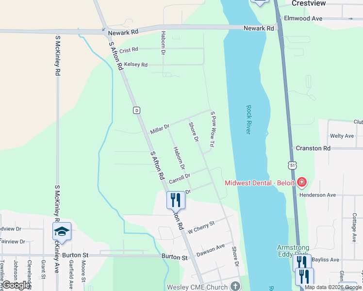 map of restaurants, bars, coffee shops, grocery stores, and more near 2221 Haborn Drive in Beloit