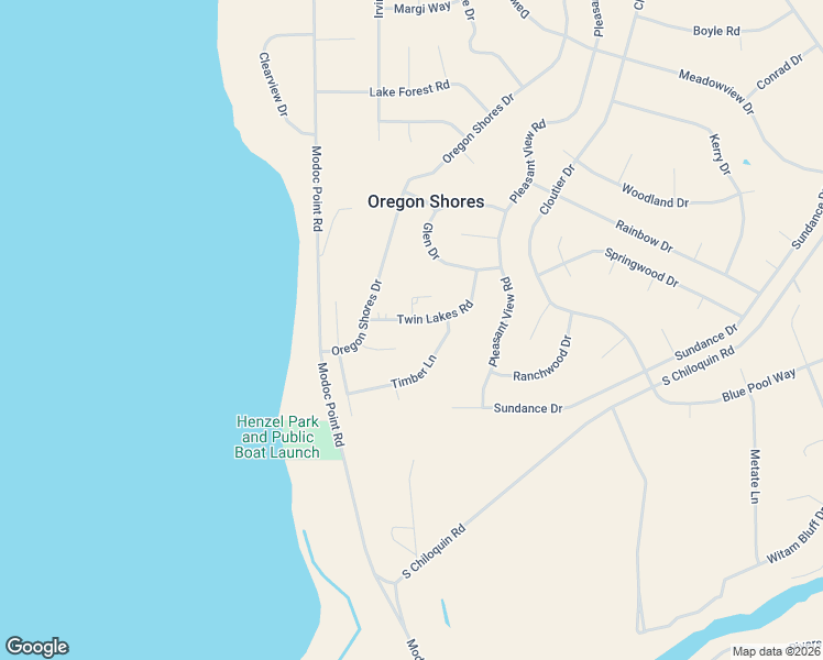 map of restaurants, bars, coffee shops, grocery stores, and more near Twin Lakes Road in Oregon Shores
