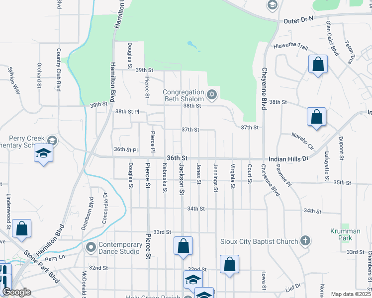 map of restaurants, bars, coffee shops, grocery stores, and more near 3614 Jackson Street in Sioux City