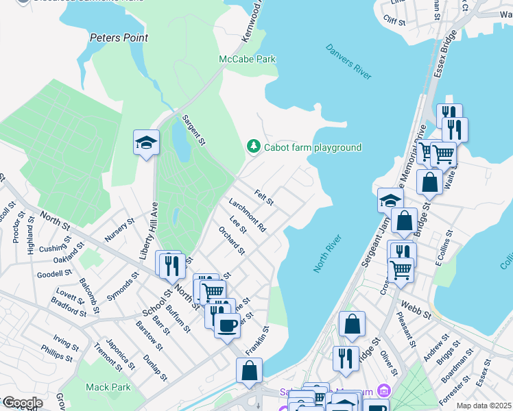 map of restaurants, bars, coffee shops, grocery stores, and more near 9 Claremont Road in Salem