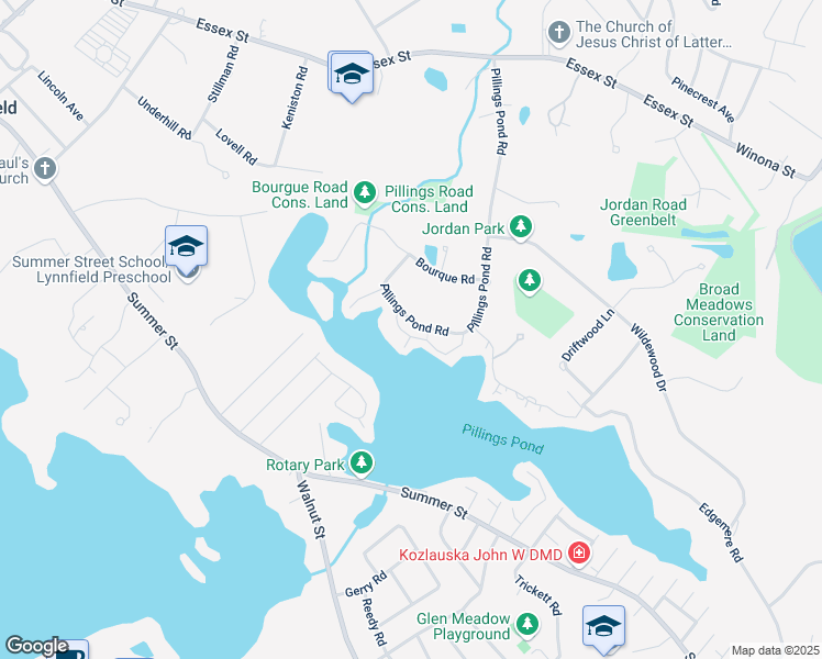 map of restaurants, bars, coffee shops, grocery stores, and more near 58 Pillings Pond Road in Lynnfield