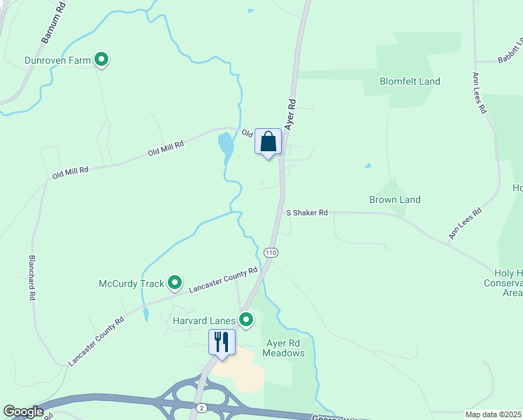 map of restaurants, bars, coffee shops, grocery stores, and more near 233 Ayer Road in Harvard