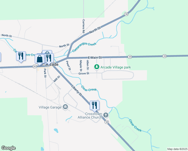 map of restaurants, bars, coffee shops, grocery stores, and more near 159 Clough Avenue in Arcade