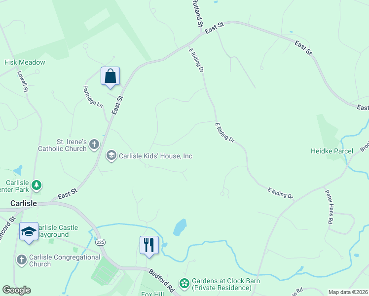 map of restaurants, bars, coffee shops, grocery stores, and more near 127 Carleton Road in Carlisle