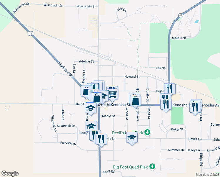 map of restaurants, bars, coffee shops, grocery stores, and more near 136 Park Street in Walworth