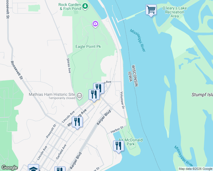 map of restaurants, bars, coffee shops, grocery stores, and more near 2500 Sumner St in Dubuque