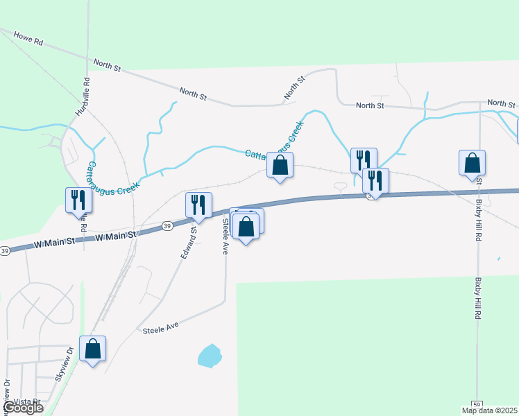 map of restaurants, bars, coffee shops, grocery stores, and more near 638-654 West Main Street in Arcade