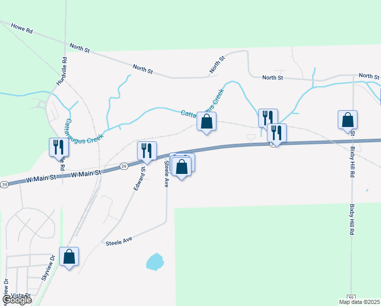 map of restaurants, bars, coffee shops, grocery stores, and more near 638-654 West Main Street in Arcade