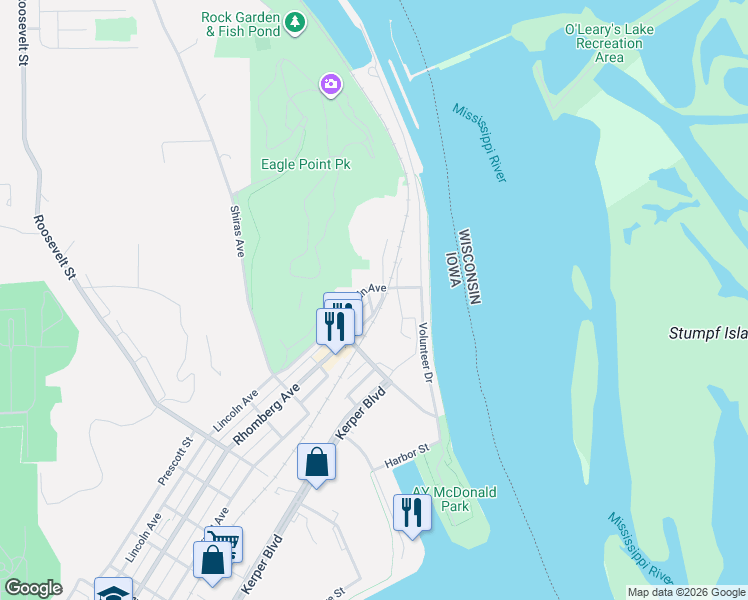 map of restaurants, bars, coffee shops, grocery stores, and more near 2500 Sumner St in Dubuque