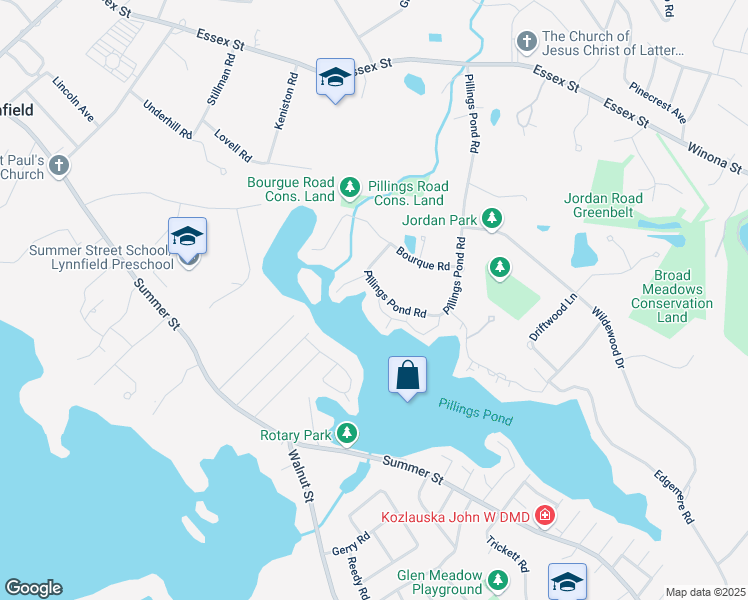 map of restaurants, bars, coffee shops, grocery stores, and more near 58 Pillings Pond Road in Lynnfield