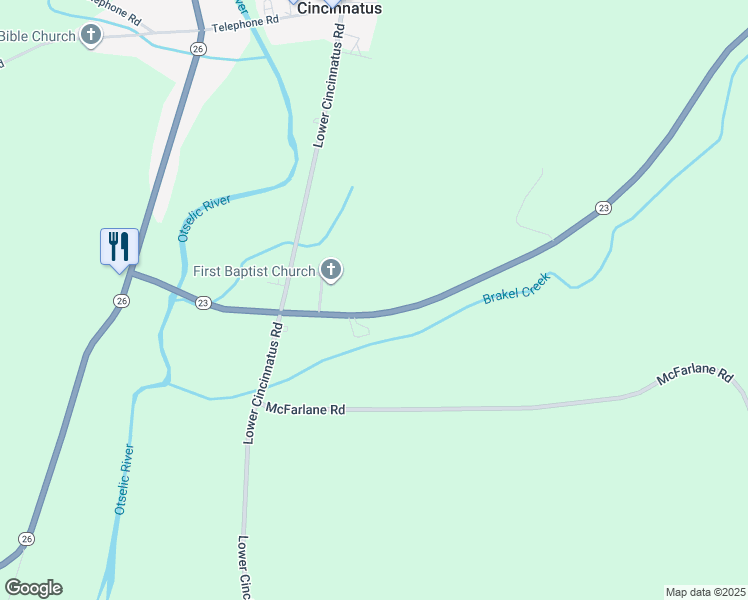 map of restaurants, bars, coffee shops, grocery stores, and more near 5781 New York 23 in Cincinnatus