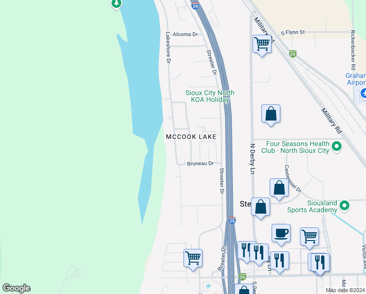 map of restaurants, bars, coffee shops, grocery stores, and more near in Dakota Dunes
