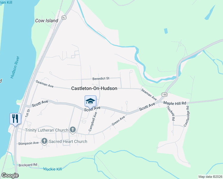 map of restaurants, bars, coffee shops, grocery stores, and more near 78 Seaman Avenue in Castleton-on-Hudson