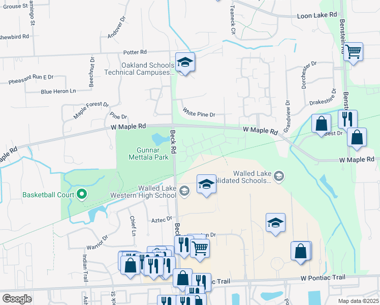 map of restaurants, bars, coffee shops, grocery stores, and more near 13101 Shearwater Court in Commerce Charter Township