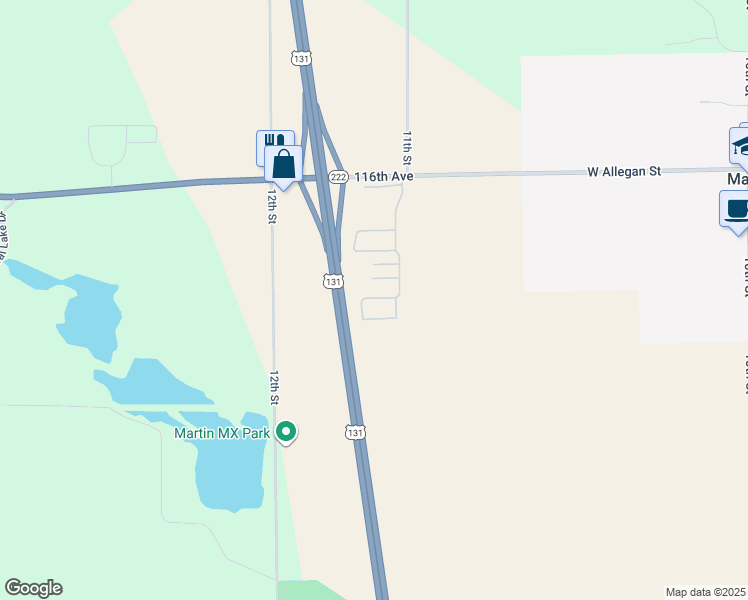 map of restaurants, bars, coffee shops, grocery stores, and more near 1249 Michigan 222 in Martin