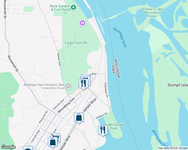 map of restaurants, bars, coffee shops, grocery stores, and more near 2500 Sumner St in Dubuque