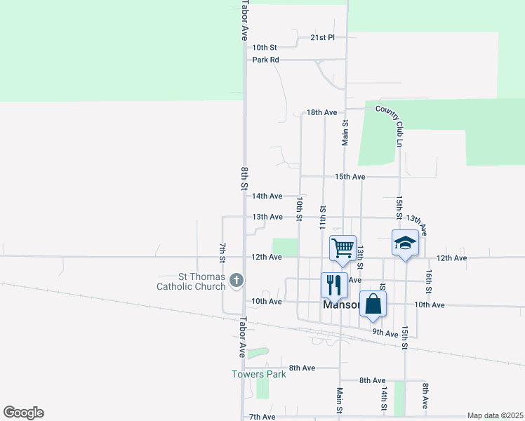 map of restaurants, bars, coffee shops, grocery stores, and more near 825 14th Ave in Manson