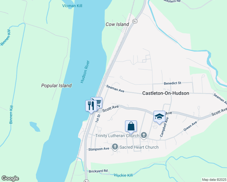 map of restaurants, bars, coffee shops, grocery stores, and more near 6 Allendorph Way in Castleton-on-Hudson
