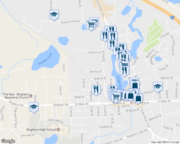 map of restaurants, bars, coffee shops, grocery stores, and more near 800 Whitney Street in Brighton