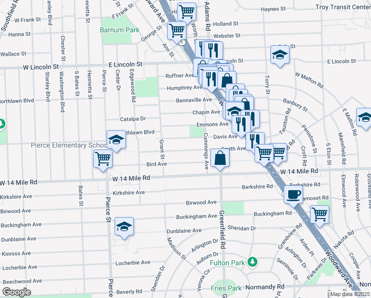 map of restaurants, bars, coffee shops, grocery stores, and more near 847 Smith Avenue in Birmingham