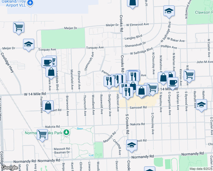 map of restaurants, bars, coffee shops, grocery stores, and more near 4813 Sedgemoor Avenue in Royal Oak