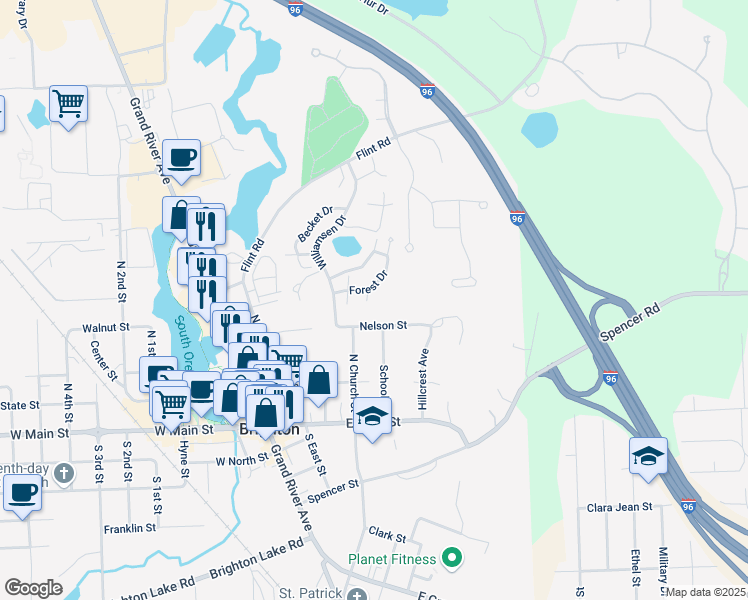 map of restaurants, bars, coffee shops, grocery stores, and more near 446 Forest Drive in Brighton