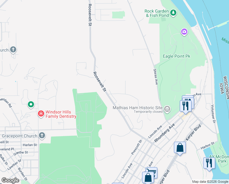 map of restaurants, bars, coffee shops, grocery stores, and more near 2015 Jansen Street in Dubuque