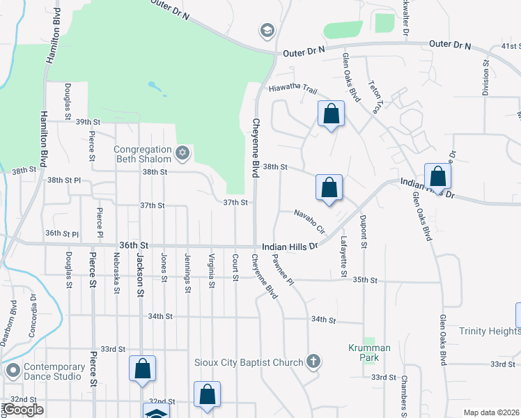 map of restaurants, bars, coffee shops, grocery stores, and more near 3751 Pawnee Pl in Sioux City
