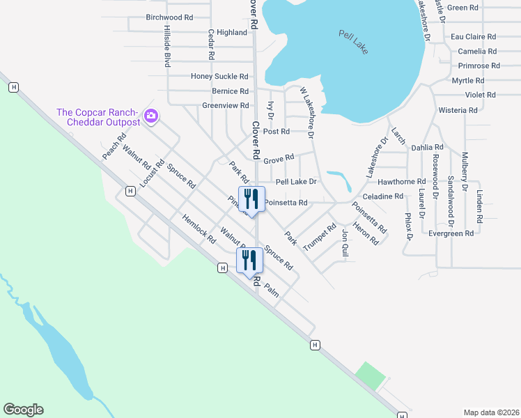 map of restaurants, bars, coffee shops, grocery stores, and more near N1178 Clover Road in Genoa City