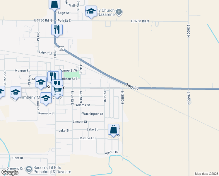 map of restaurants, bars, coffee shops, grocery stores, and more near 720 Center Street East in Kimberly
