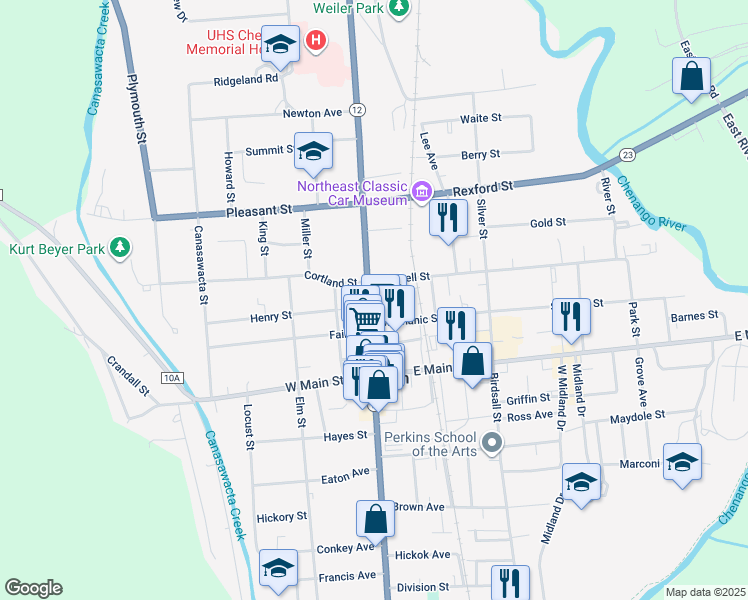 map of restaurants, bars, coffee shops, grocery stores, and more near 78 North Broad Street in Norwich