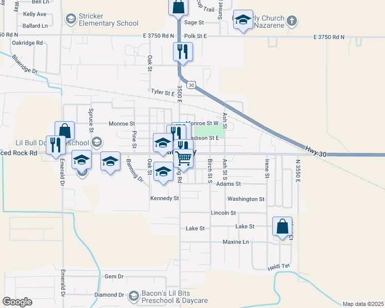 map of restaurants, bars, coffee shops, grocery stores, and more near 141 Center Street East in Kimberly
