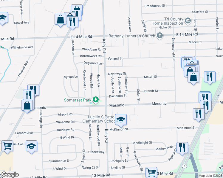 map of restaurants, bars, coffee shops, grocery stores, and more near 32310 Kelly Road in Roseville