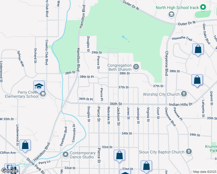 map of restaurants, bars, coffee shops, grocery stores, and more near 3700 Nebraska Street in Sioux City