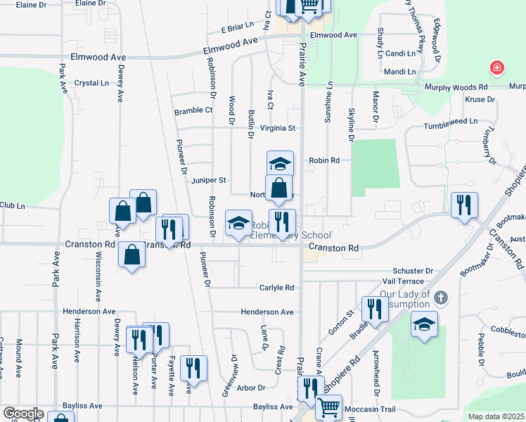 map of restaurants, bars, coffee shops, grocery stores, and more near 1840 Northgate Drive in Beloit