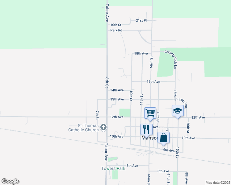map of restaurants, bars, coffee shops, grocery stores, and more near 825 14th Avenue in Manson
