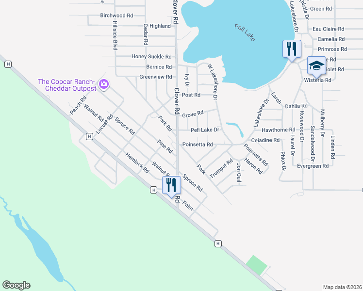 map of restaurants, bars, coffee shops, grocery stores, and more near N1178 Clover Road in Genoa City