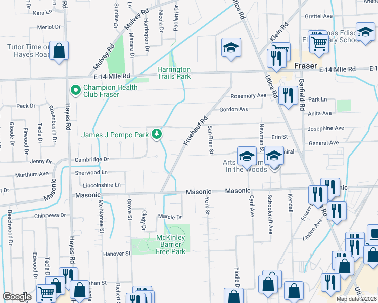 map of restaurants, bars, coffee shops, grocery stores, and more near 16077 Admiral in Fraser