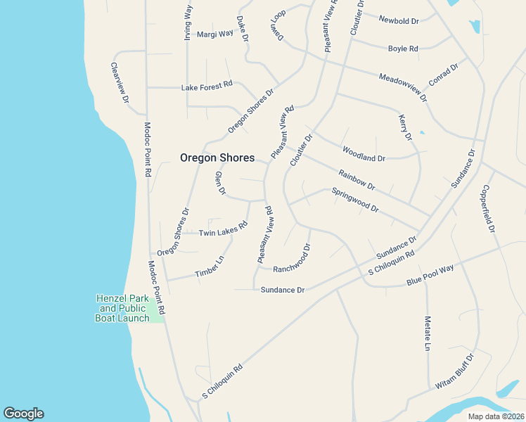 map of restaurants, bars, coffee shops, grocery stores, and more near 34203 Glen Drive in Chiloquin