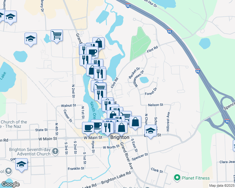 map of restaurants, bars, coffee shops, grocery stores, and more near 495 Jenny Way in Brighton