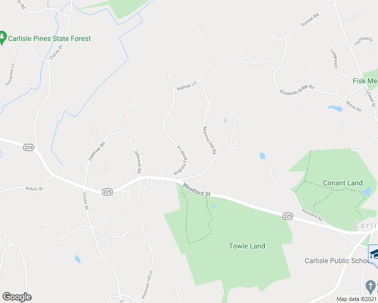 map of restaurants, bars, coffee shops, grocery stores, and more near 68 Virginia Farme Lane in Carlisle