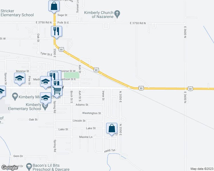 map of restaurants, bars, coffee shops, grocery stores, and more near 720 Center St E in Kimberly