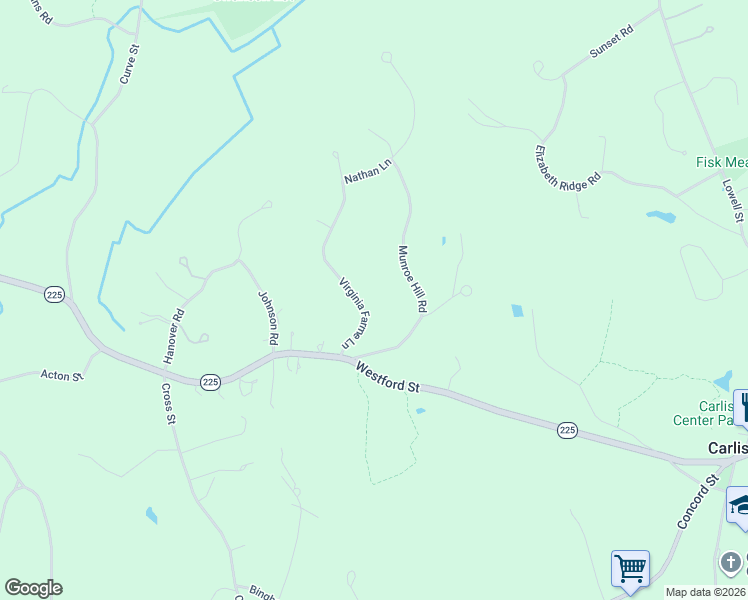 map of restaurants, bars, coffee shops, grocery stores, and more near 68 Virginia Farme Lane in Carlisle