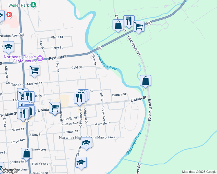 map of restaurants, bars, coffee shops, grocery stores, and more near 71 Sheldon St in Norwich