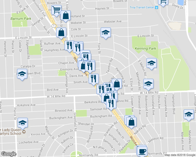 map of restaurants, bars, coffee shops, grocery stores, and more near 1773 Taunton Road in Birmingham