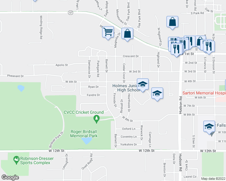 map of restaurants, bars, coffee shops, grocery stores, and more near 533 Fireside Drive in Cedar Falls