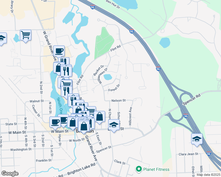 map of restaurants, bars, coffee shops, grocery stores, and more near 417 Forest Drive in Brighton