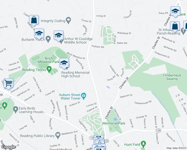 map of restaurants, bars, coffee shops, grocery stores, and more near 917 Main Street in Reading
