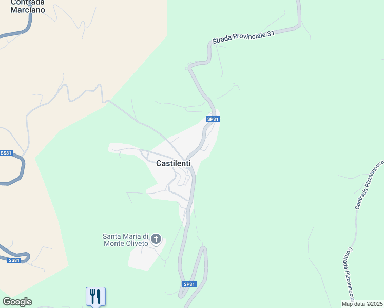 map of restaurants, bars, coffee shops, grocery stores, and more near Strada Provinciale 31 in Castilenti