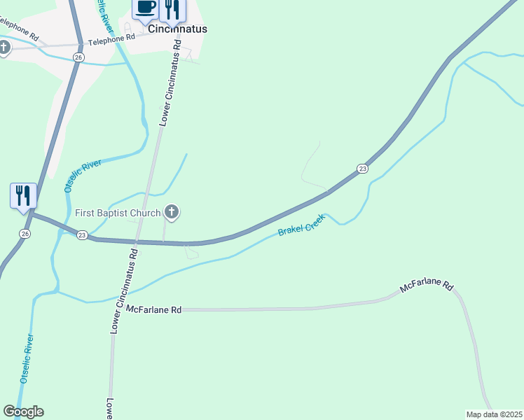 map of restaurants, bars, coffee shops, grocery stores, and more near 5781 Highway 23 in Cincinnatus